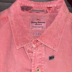 Tommy Bahama Jeans Mens Large Coral Pink Linen Tencel Button Down Shirt L/G